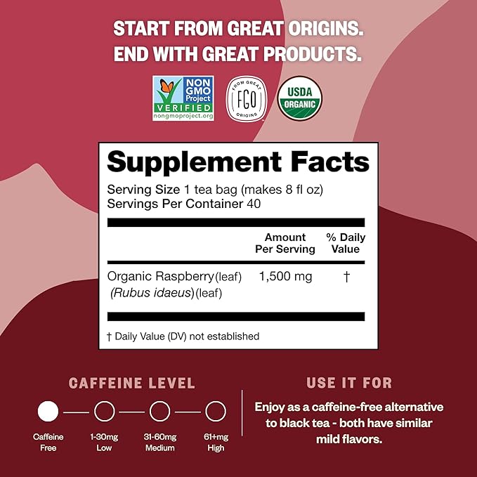 FGO Organic Red Raspberry Leaf Herbal Tea, Eco-Conscious Tea Bags, Caffeine Free - Image 4