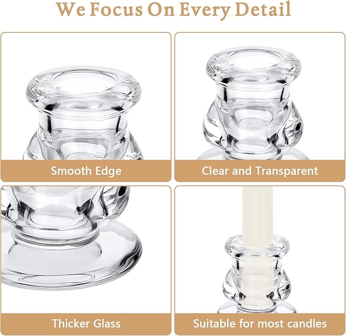 24 Pcs Candlestick Holders Glass Clear Taper Candle Holders 2.2" High Candle - Image 3