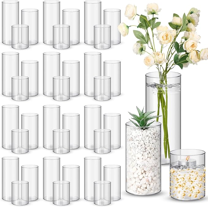 Nuogo 36 Pcs Plastic Cylinder Vases Tall Clear Flower Vases by Nuogo