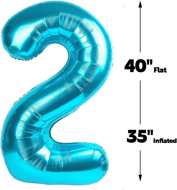 Big 40 Inch Blue 2 Number Balloon Birthday Decoration, 2026 Blue Number 2 - Image 3