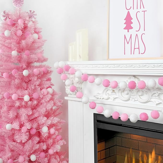 TBD Decor 2pk Pink Pom Pom Garland 13FT 4cm Large Felt Ball Garland Shower - Image 5