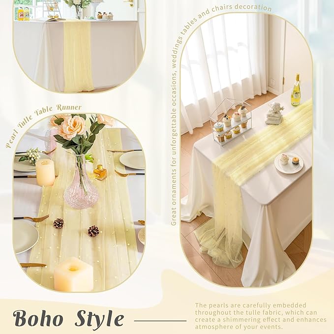 Pearl Table Runner 29 x 120 Inch Tulle Fabric Lace Table Runners Boho Rustic - Image 5