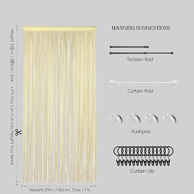 Beaded Doorway Curtain Door Beads Dense String Curtains Fringe Hippie Perfect - Image 5