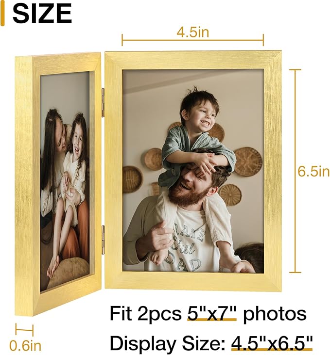 decorUhome Double 5x7 Picture Frame Vertical, Engineered Wood Bifold Photo Frame - Image 3