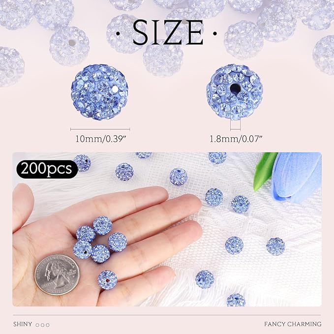 200pcs 10mm Light Sky Blue Rhinestone Beads - Image 2