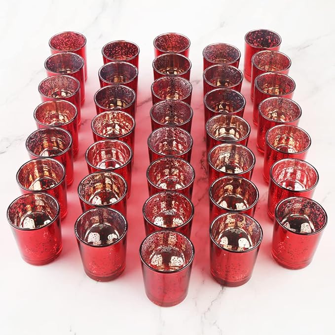 Red Mercury Glass Tea Light Holders Set of 36 by BTGLLAS