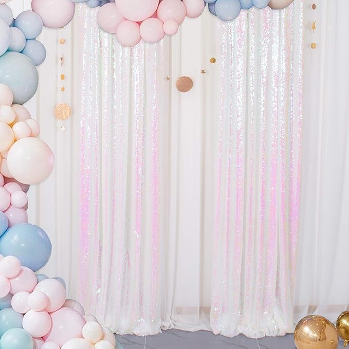 ShinyBeauty 8 Panels Iridescent White Sequin Backdrop | 2Ft x 8Ft Sparkly Photo - Image 2