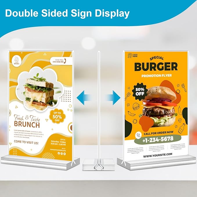 Acrylic Sign Holder 5x7, 10 Pack Clear Double Sided Table Menu Vertical Display - Image 2