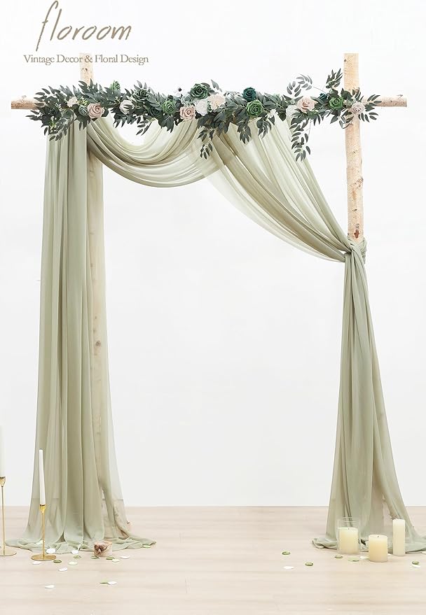 Floroom Wedding Arch Draping Fabric 2 Panels 20Ft Sage Green Chiffon Fabric - Image 2