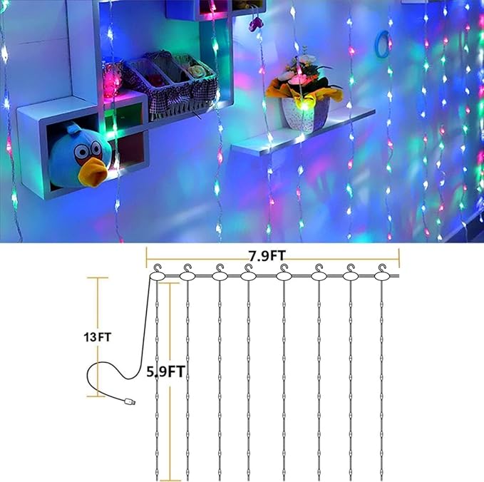 YEOLEH Curtain String Lights, Waterproof Copper Wire Curtain Lights - Image 2