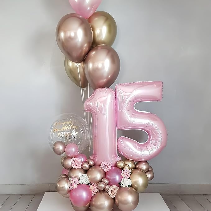 40'' Pink Number 9 Balloon, Self Inflating Foil Light Pink Number Balloons Set - Image 8