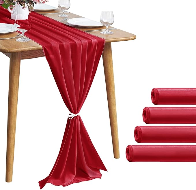 5 Pack 10Ft Red Chiffon Table Runner Sheer 29x120 Inch - Image 7