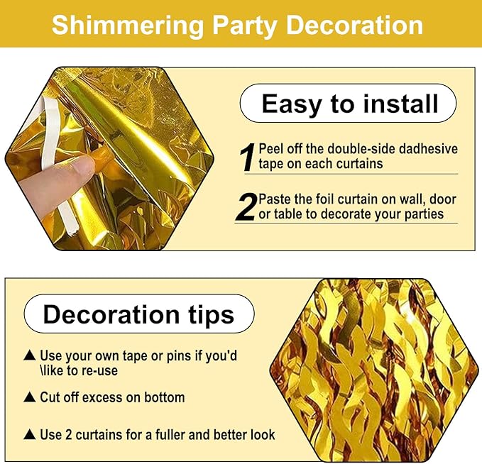 4 Pack Gold Wave Foil Fringe Curtain Backdrop, 3.28Ft x 8.2Ft Metallic Tinsel - Image 3