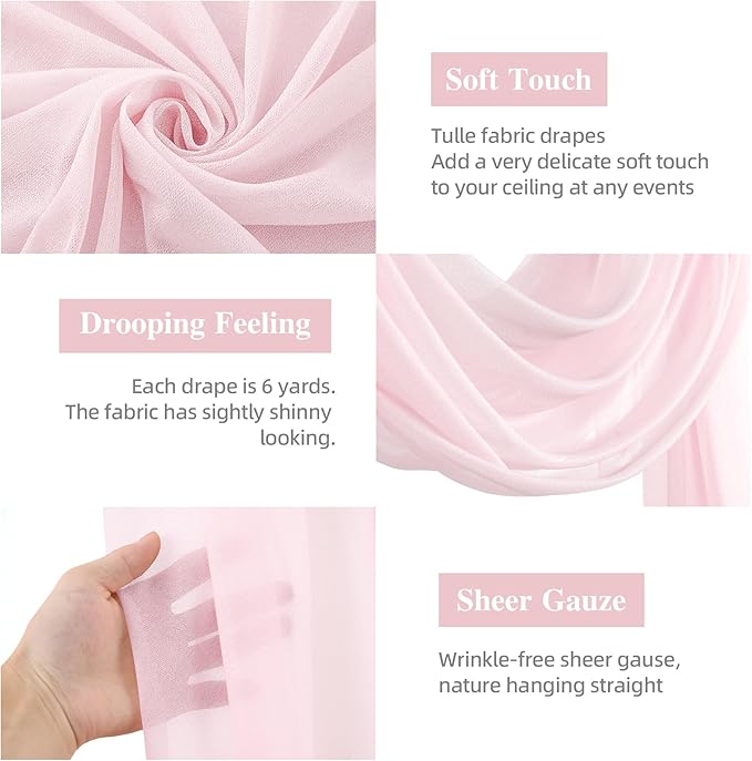 Wedding Arch Draping Fabric, 2 Panels 28" x 19Ft Blush Arch Drapes Sheer - Image 2