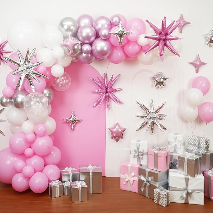 Pink Silver Star Balloon - Image 3