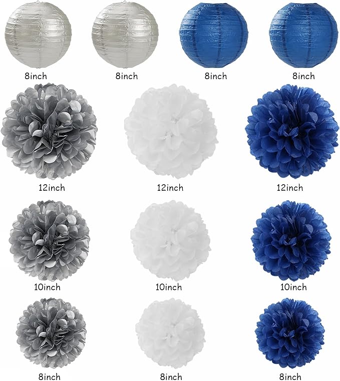 Navy-Blue White Silver Party-Decorations - Image 3