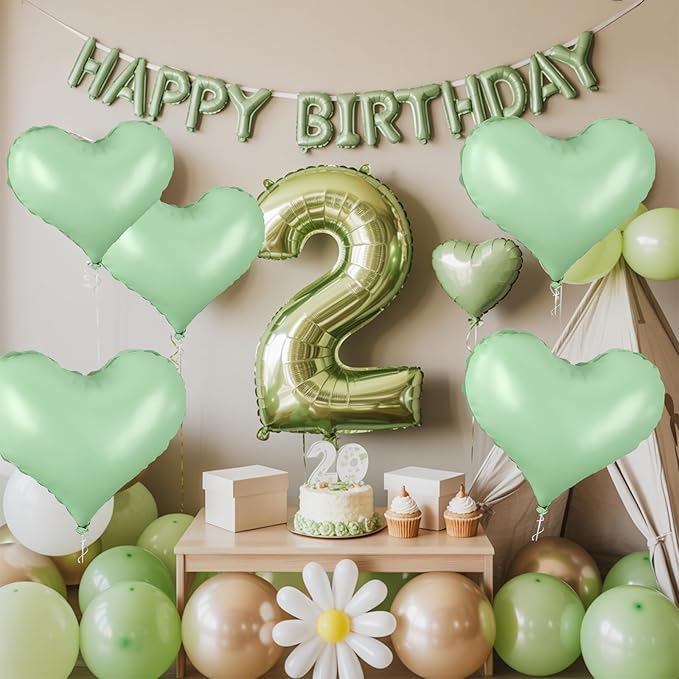 20 Inch Sage Green Heart Balloons, Pastel Green Helium Balloon - Image 5