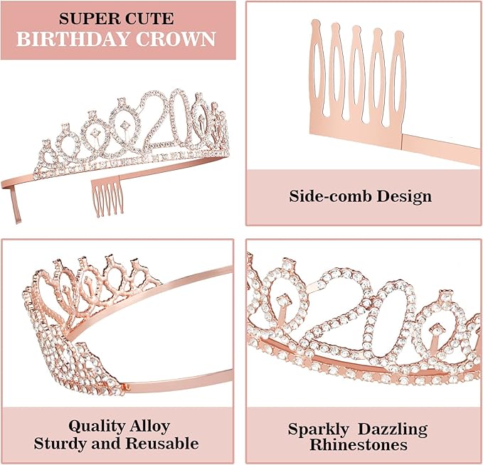 20th Birthday Decorations for Women Including Sash, Cake Topper and Candles - Image 4