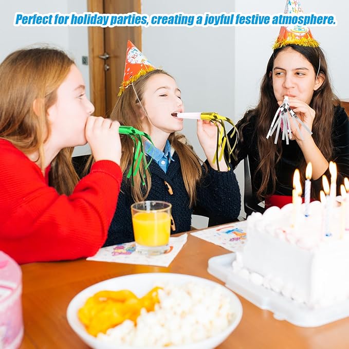 12pcs Glitter Fringed Party Blowers, Colorful Birthday Blow Horns Funny Noise - Image 5