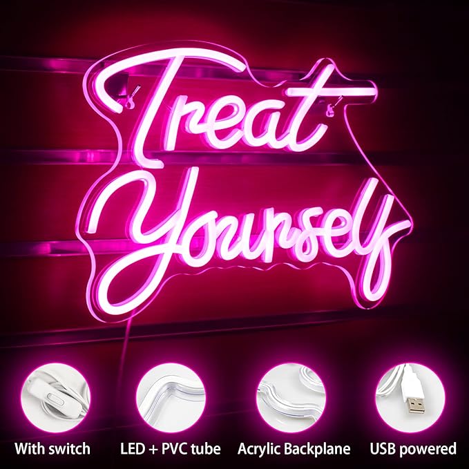 Wanxing Treat Yourself Neon Signs Pink Led Sign - Image 4