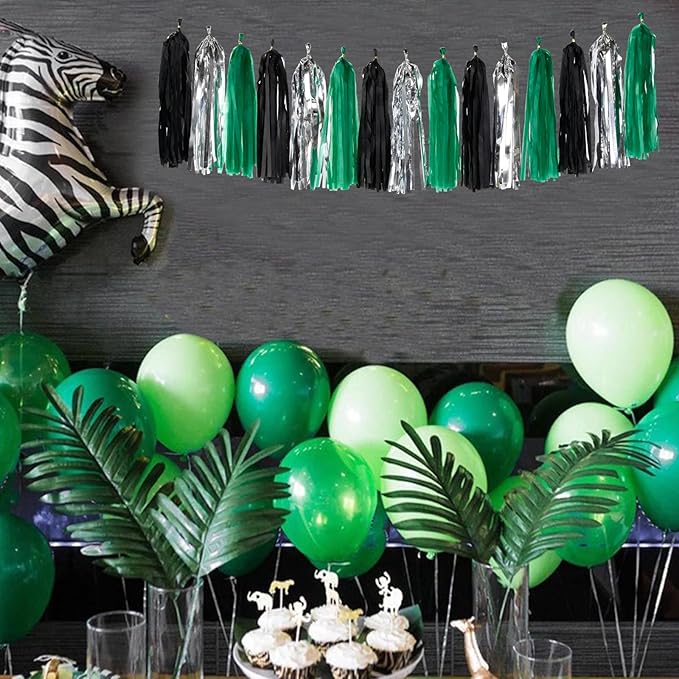 Black Green Silver Tassel Garland - Image 4