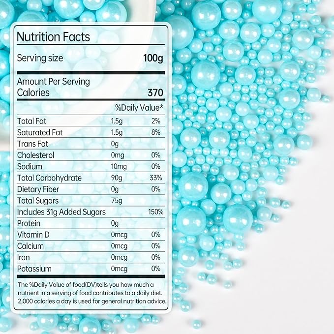 Blue Pearl Sprinkles for Cake Decorating, Edible Baking Candy, 150g/5.29oz Mix - Image 2