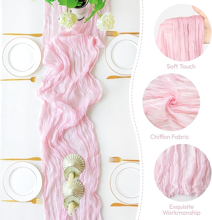 Sioloc 5 Pack Light Pink Cheesecloth Table Runner Fall Autumn Decor - Image 3