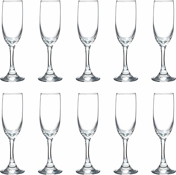 DISCOUNT PROMOS Premiere Champagne Flutes 6.25 oz. Set of 10, Bulk Pack by DISCOUNTPROMOS