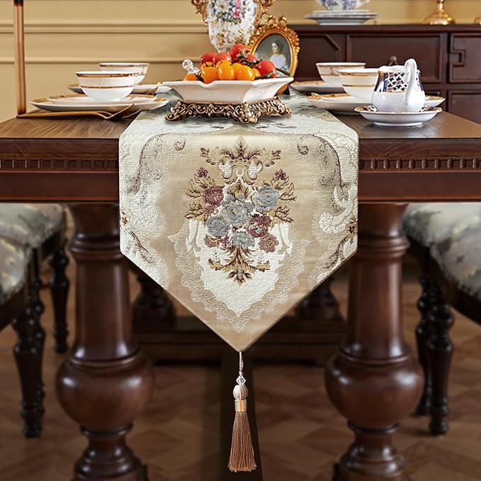 HeMiaor Table Runner with Retro Embroidery Jacquard and Beaded Tassels - Image 6