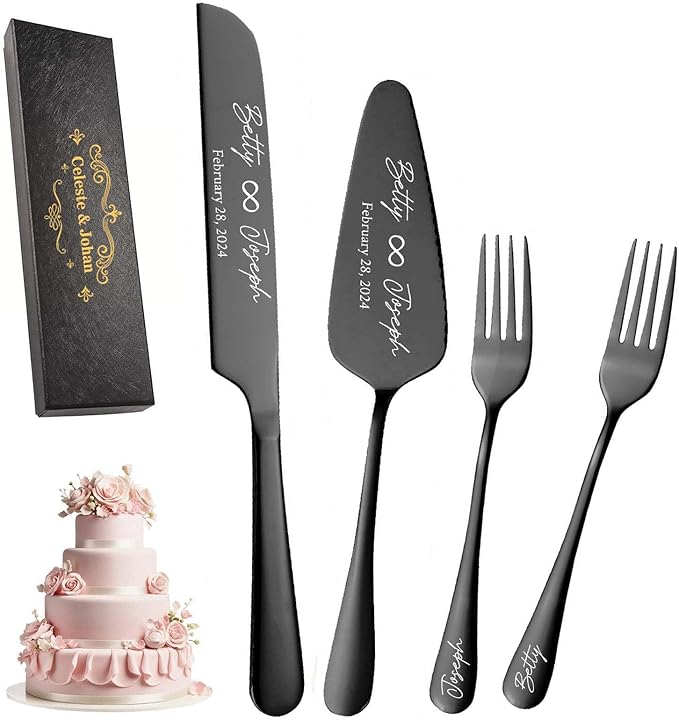 Personalized Wedding Cake Knife and Server Set Stainless Steel Forks Cake by SEKECHIKU