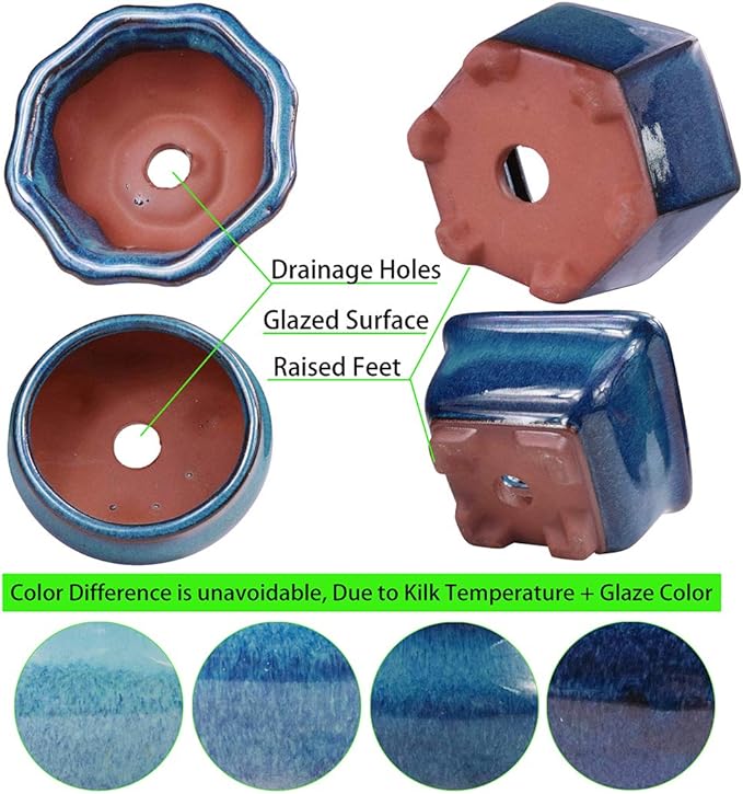 MUZHI 6PACK Glazed Bonsai Pot Planter 3" 4” Small Succulent Pots, Yixing Zisha - Image 4