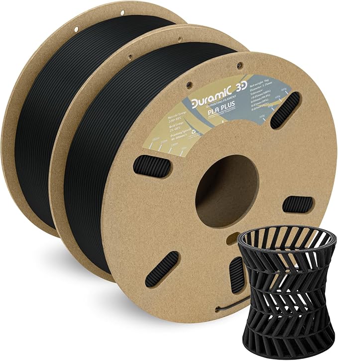 DURAMIC 3D PLA+ Filament 1.75mm 2Kg Black, PLA Plus Filament 2 Pack 1kg Spool by Duramic3D