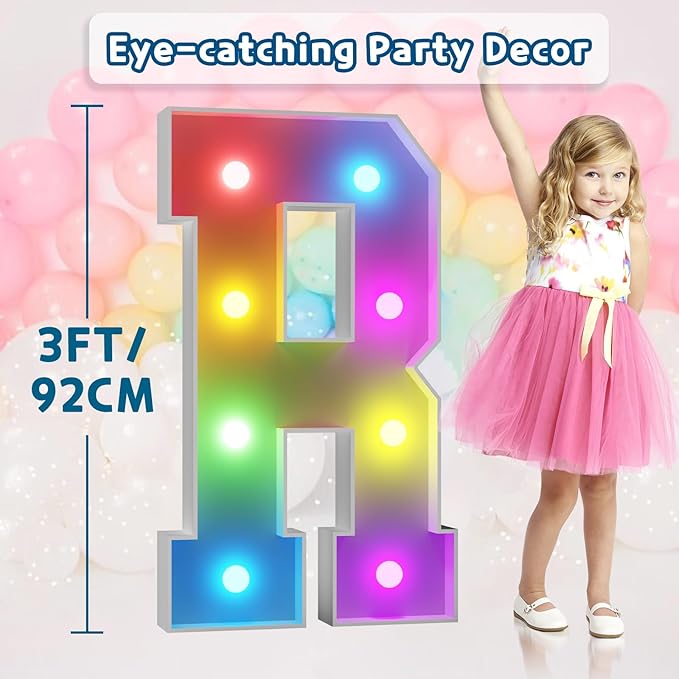imprsv 3FT Colorful Marquee Light Up Letters R, 18 Colors Light Up Letters - Image 6