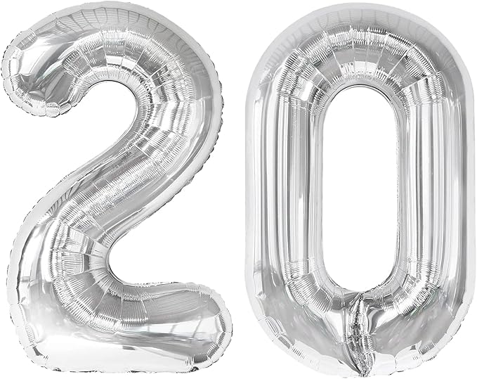 Silver 40 Inch 20 Number Balloons, 20 Decorations by Upgesy