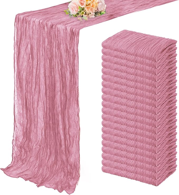 20 Pack Dusty Rose 10FT Cheesecloth Table Runner 20 x 120 Inch Long Rustic by FoliafeelHome