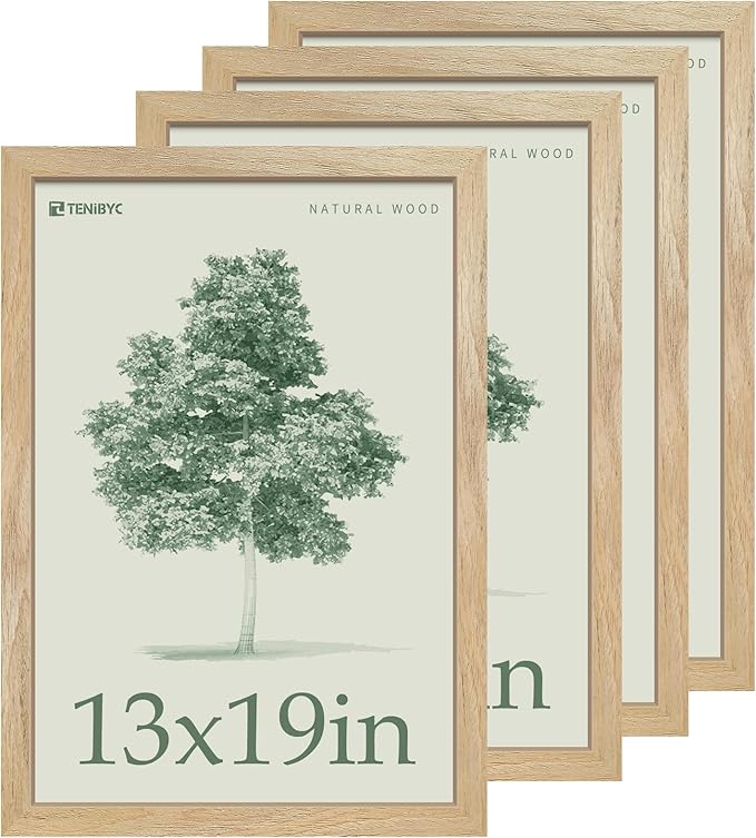 13x19 Picture Frame 4 Pack, Textured Elegant Natural Solid Wood & HD Tempered by TENiBYC