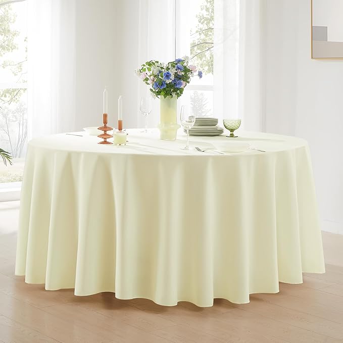 Round Tablecloth 120 Inch Tablecloth 8 Pack Ivory Table Cloths Washable - Image 2