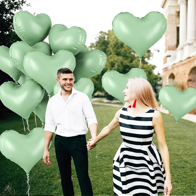 20 Inch Sage Green Heart Balloons, Pastel Green Helium Balloon - Image 4