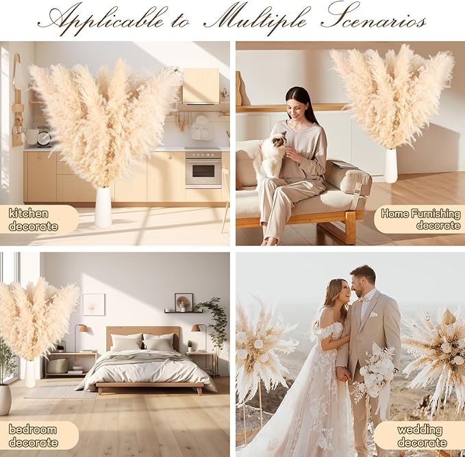 40" 22PCS Dried Pampas Grass Decor Tall, Large Natural Beige pompas Grass Tall - Image 7