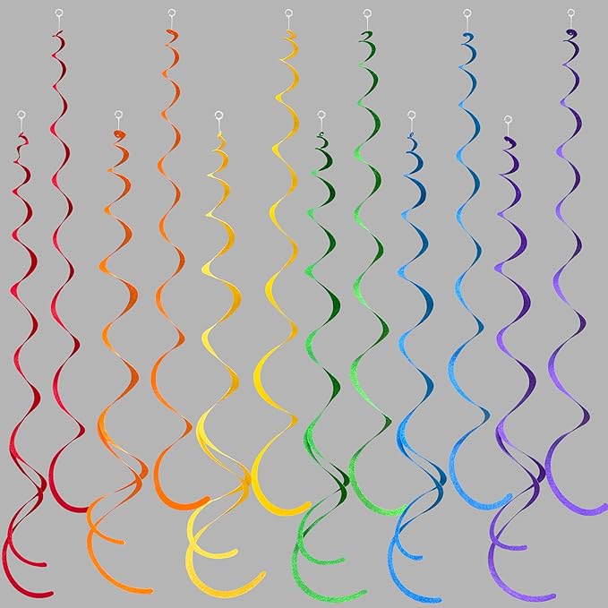 36 Pcs Rainbow Hanging Swirl Decorations Colorful Felt Swirl Streamer Spiral by pinkblume