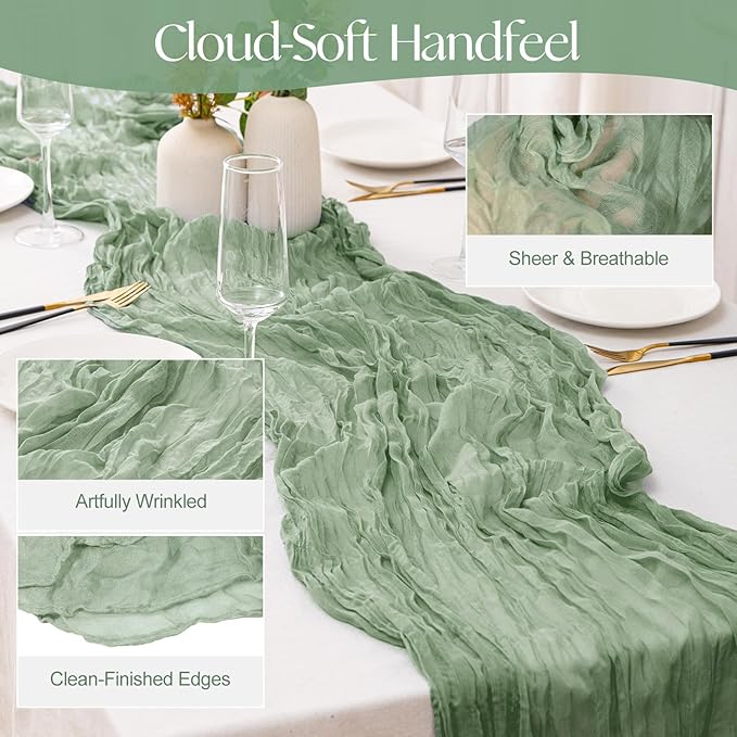2 Pcs Sage Green Cheesecloth Table Runner - Image 3