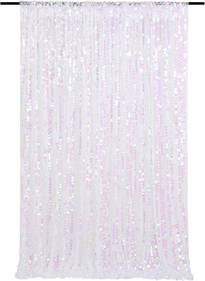 Glitter Backdrop Curtains 4ftx8ft White Iridescent Sequin Drapes Panels - Image 2