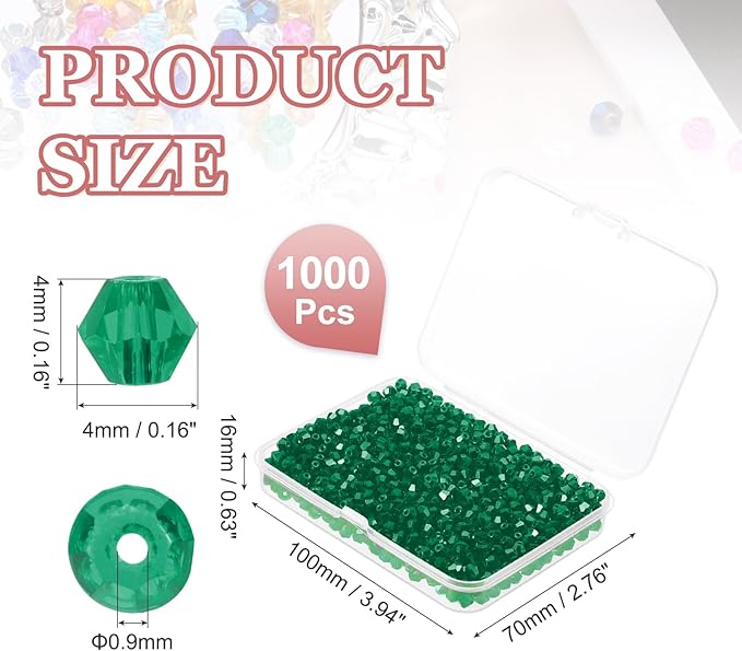 PATIKIL 1000pcs 4mm Bicone Glass Crystal Beads, Faceted Glass Spacer Beads - Image 2