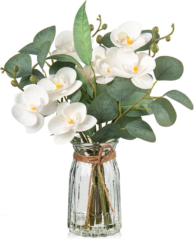 White Orchids Artificial Flowers by Oairse