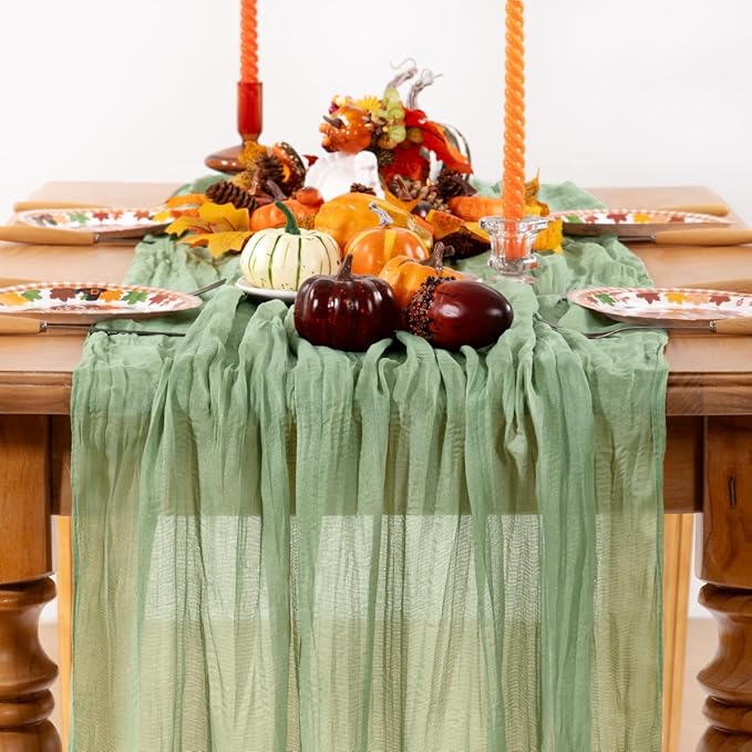 Sage Green Cheesecloth Table Runner 12 Pack Fall Table Runners Boho Gauze 120 - Image 2