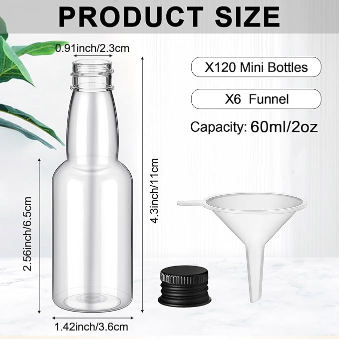 120 Pcs Mini Liquor Bottles Airtight Shot Miniature Empty Plastic Alcohol - Image 2