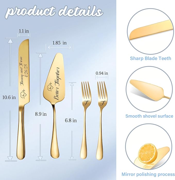 Personalized Wedding Cake Knife and Server Set, Custom Names Cake Cutting Set - Image 5