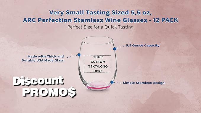 Custom Stemless Wine Glasses by ARC 5.5 oz. Set of 12, Personalized Bulk Pack - Image 3