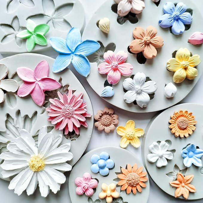 5PCS Flower Silicone Molds, Daisy Flower Fondant Chocolate Jelly Cake - Image 2