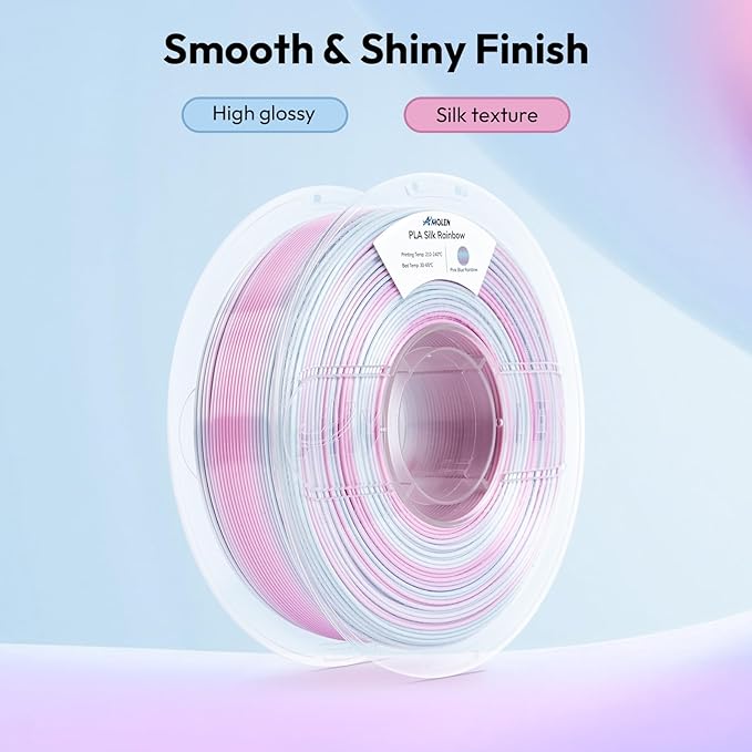 AMOLEN Silk PLA 3D Printer Filament, Shiny Multicolor Rainbow PLA Filament - Image 2
